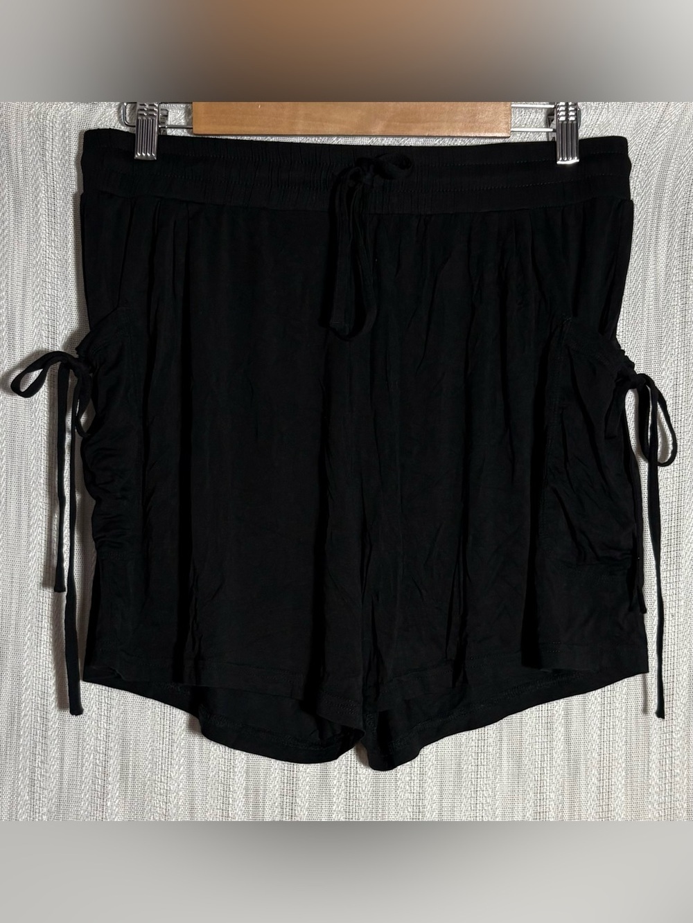 Women's Black Drawstring Athletic Shorts with Side Tie Details